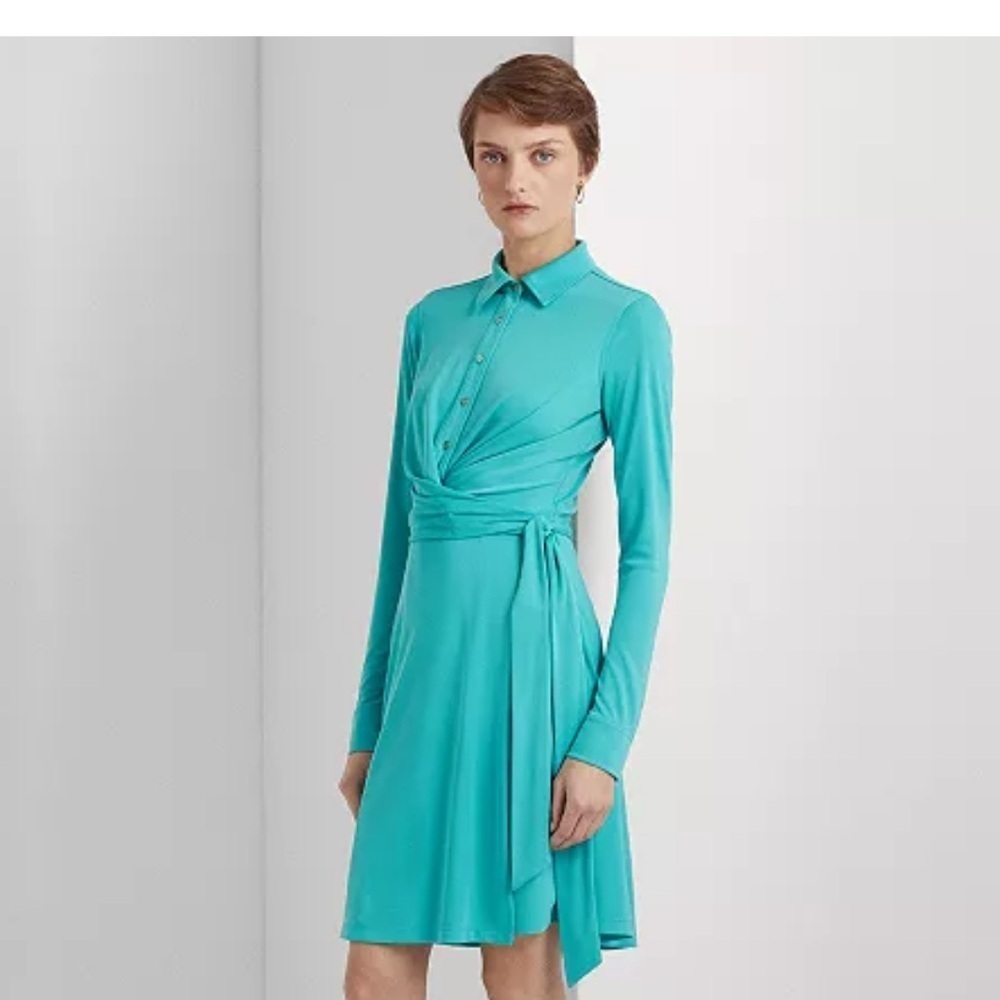Ralph Lauren Turquoise Long Sleeve Plus sizeShirt Wrap Dress- NWT- size 22